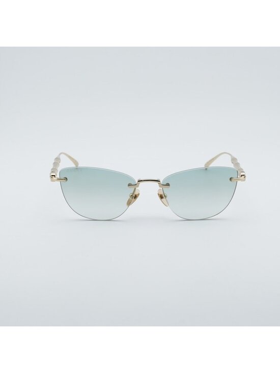 Gucci GG2063S 003 Sunglasses Endura Gold Cat Eye Frame, Green Lenses